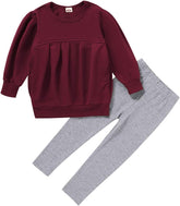 Toddler Girls Clothes Winter Warm Long Sleeve Tops+Long Pants Set